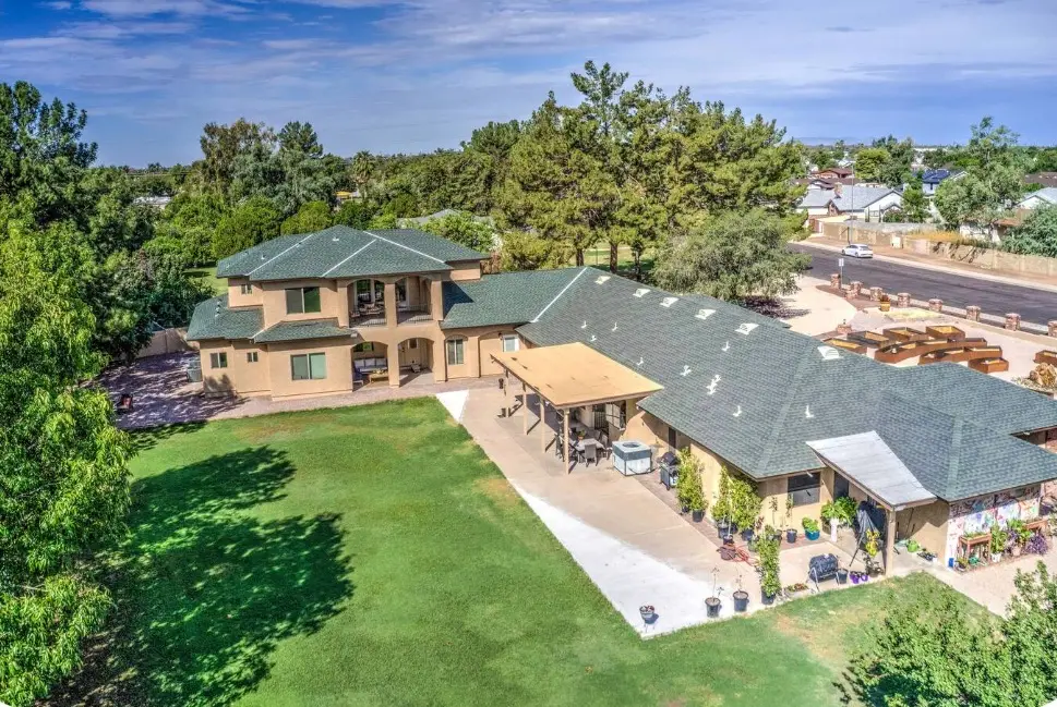 Aerial view of the Solstave property and gardens